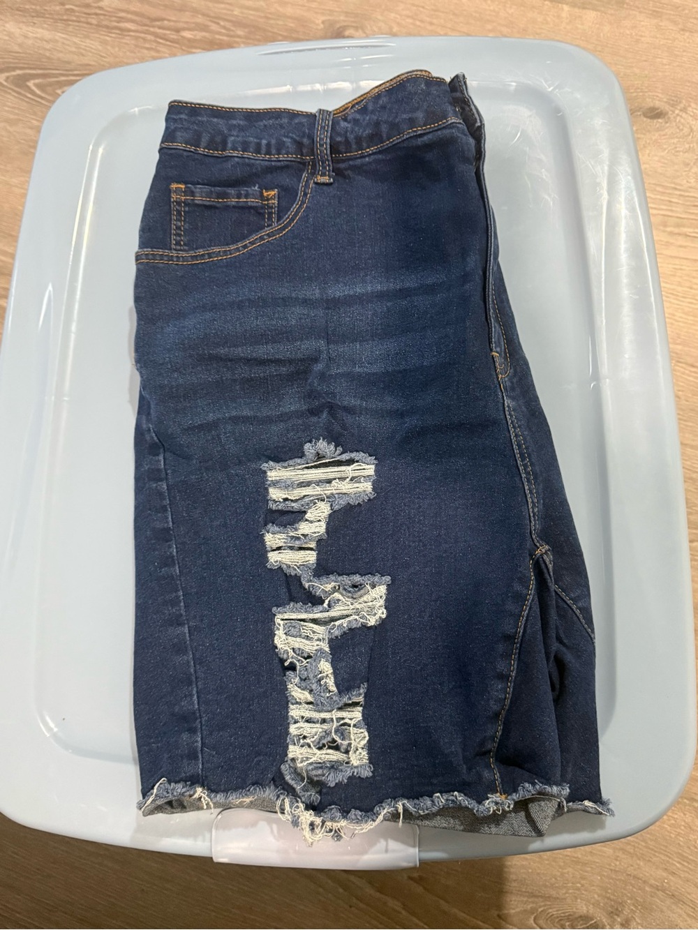 SHEIN Dark Blue Distressed Ripped Denim Shorts